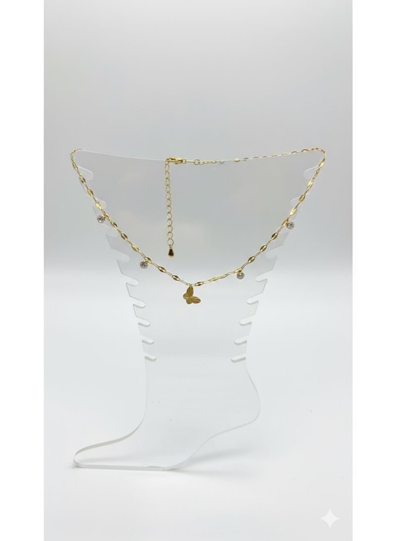 ورد خلخال "فراشة الحرية" ذهبي من الستانلس ستيل مرصع بالزيركون - تصميم راقي للمناسبات واليوميات. - Image 1